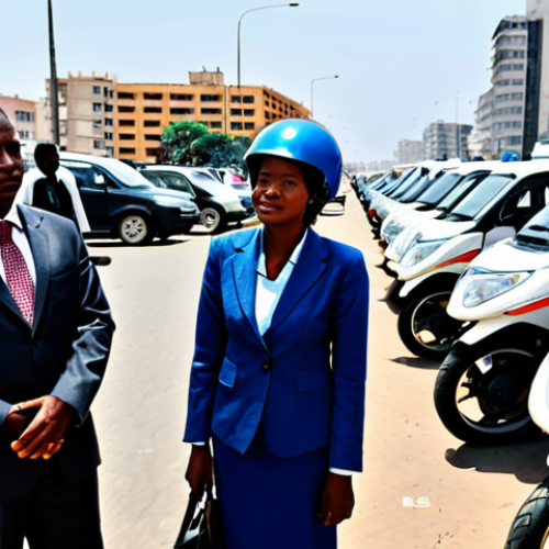 Home 14 Modern Angola Commute**
"A busy street scene in Luanda, Angola. A fully clothed businesswoman in a modest, tailored suit waits at a designated moto-taxi stand. Several moto-taxi drivers, all wearing helmets and appropriate attire, are lined up. In the background, modern buildings and bustling street life. Safe for work. Appropriate content. Perfect anatomy. Natural proportions. Professional urban photography. Family-friendly."
**