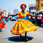 앙골라 부족 문화 - Semba Dance in Luanda**

"A vibrant scene of a Semba dance performance in the streets of Luanda, Ang...