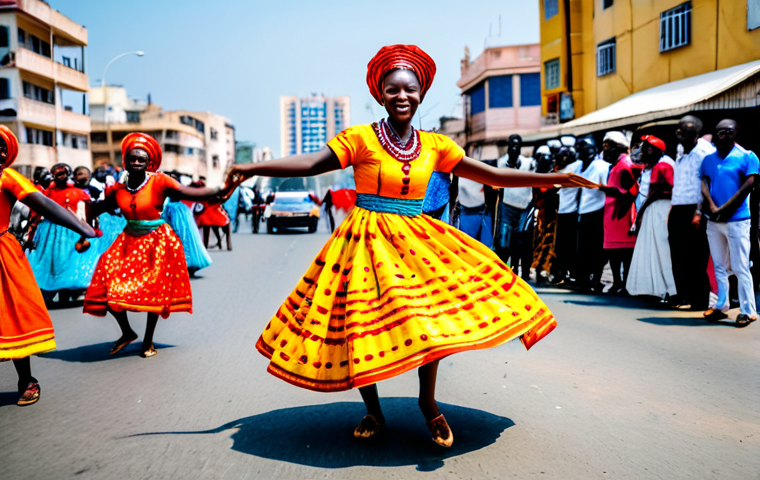 앙골라 부족 문화 - Semba Dance in Luanda**

"A vibrant scene of a Semba dance performance in the streets of Luanda, Ang...