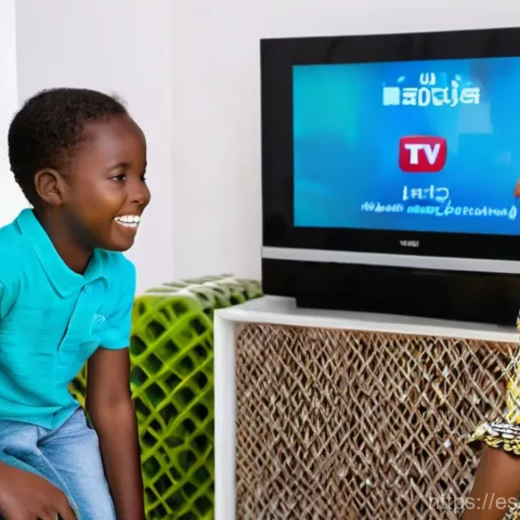 앙골라에서 인기 있는 TV 프로그램 - **Digital TV Revolution at Home in Angola**
    A vibrant and modern Angolan living room, brightly l...