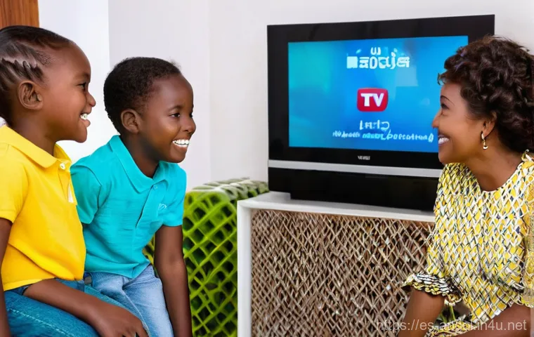 앙골라에서 인기 있는 TV 프로그램 - **Digital TV Revolution at Home in Angola**
    A vibrant and modern Angolan living room, brightly l...