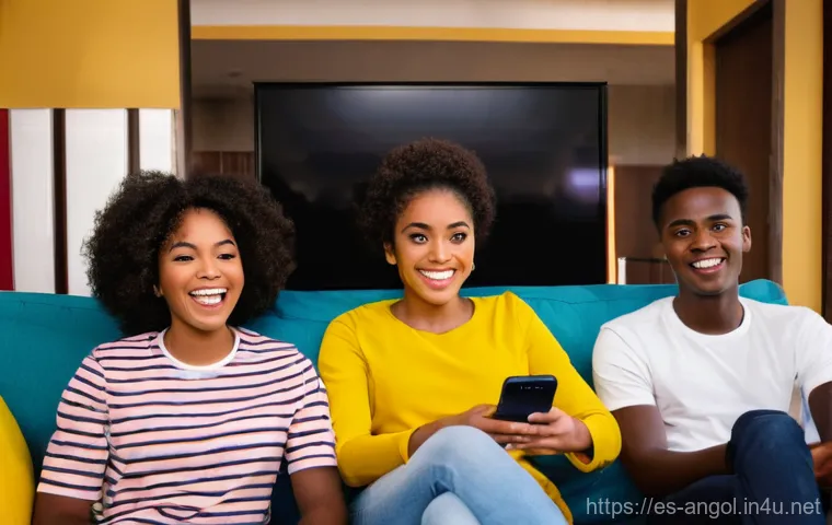 앙골라에서 인기 있는 TV 프로그램 - **Digital TV Revolution at Home in Angola**
    A vibrant and modern Angolan living room, brightly l...