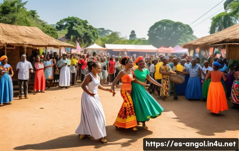 앙골라 여행과 모잠비크 여행 비교 - A lively traditional Angolan festival scene featuring dancers performing the Semba and Kizomba dance...