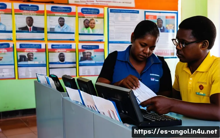 앙골라에서 운전 면허증 교환 가능 여부 - A detailed scene of an Angolan driver's license application office: a diverse group of adults, inclu...