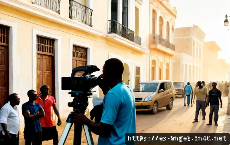앙골라에서 영화 촬영된 유명 작품 - Photorealistic cinematic film set in Luanda, Angola, professional camera crew filming a dramatic sce...